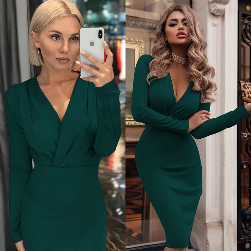 Sexy spring and autumn long-sleeved base dress