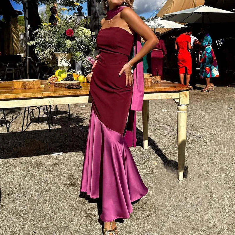 TAVIMART - Elegant High Waist Wrap Hip Mermaid Dresses Fashion Color Blocked Pleats Slim Evening Dress Sexy Strapless Patchwork Long Dress TAVIMART - Elegant High Waist Wrap Hip Mermaid Dresses Fashion Color Blocked Pleats Slim Evening Dress Sexy Strapless Patchwork Long Dress