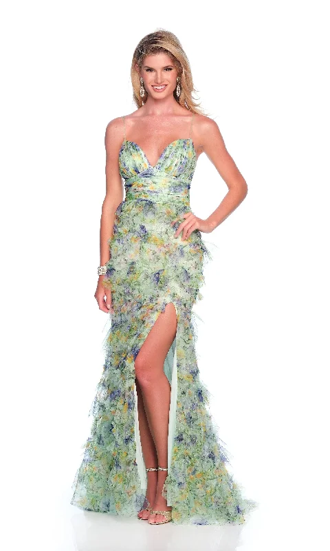 Green Floral Prom Dress: Dave & Johnny 12092
