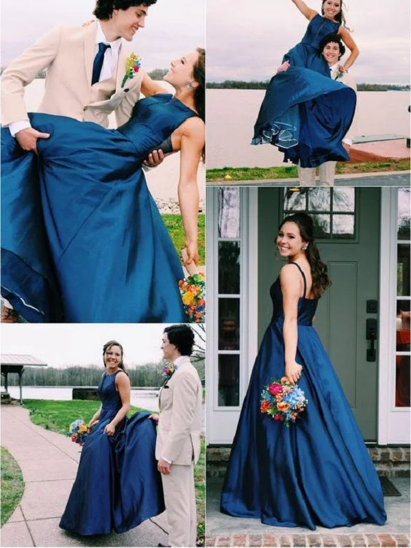 New Arrival Bateau Neck  Navy Blue Long Prom Dress Graduation Dress