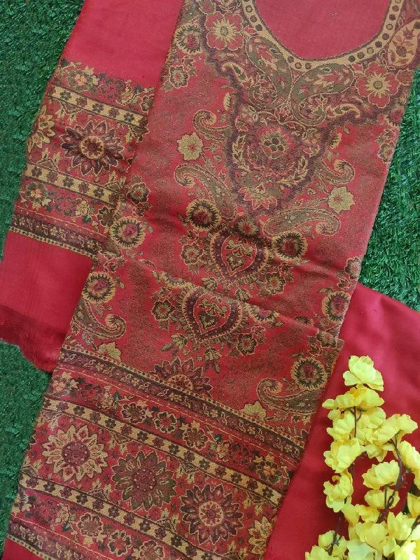 Red Fine Pashmina Kani Weave Salwar Kameez Dress Material SH15