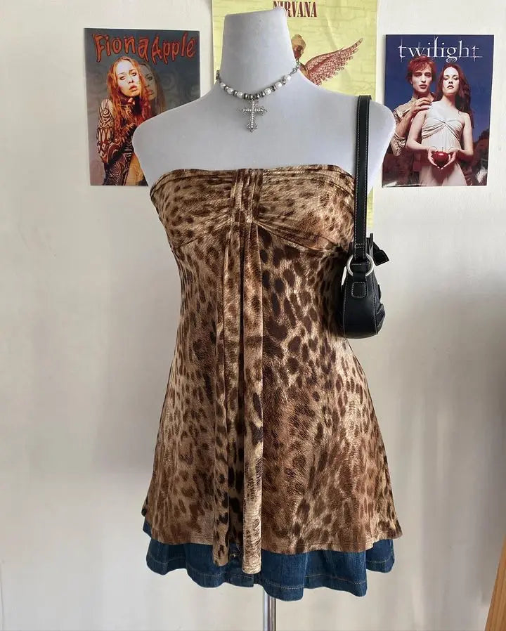 TAVIMART  -  Y2K Dress Womens Harajuku Gothic Retro Leopard Graphics Graphic Fashion Dress Slim Sleeveless Strapless Sexy Slim Dress