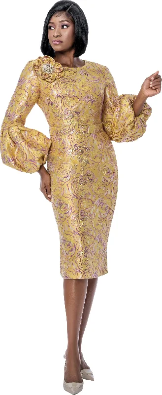 Terramina 7277 Brocade Belted Flower Dress