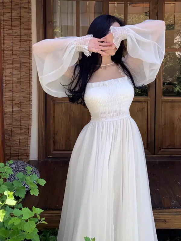 Bonnyshow White Tulle Long Dress