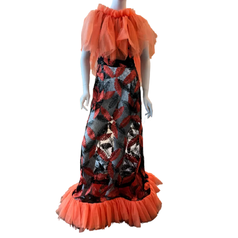 Orange/Black Leaf Tulle Dress