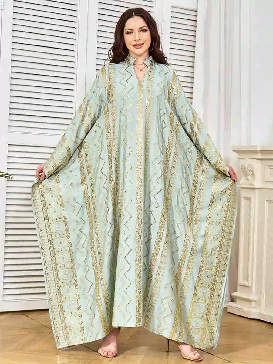 Eid Sequins Embroidered Batwing Sleeve Farasha Caftan Kaftan Dress #25381