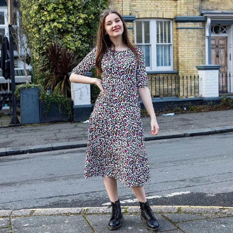 The Midi Breastfeeding Dress - Rainbow Leopard