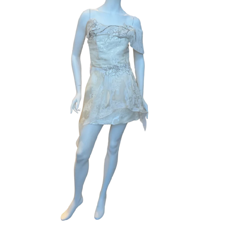 Cream Strapless Cocktail Dress w/Sliver Appliqués
