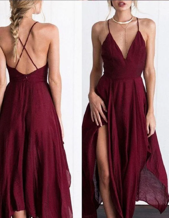 Charming Flowy Chiffon Burgundy Prom Dress | 8th grade Formal Dress