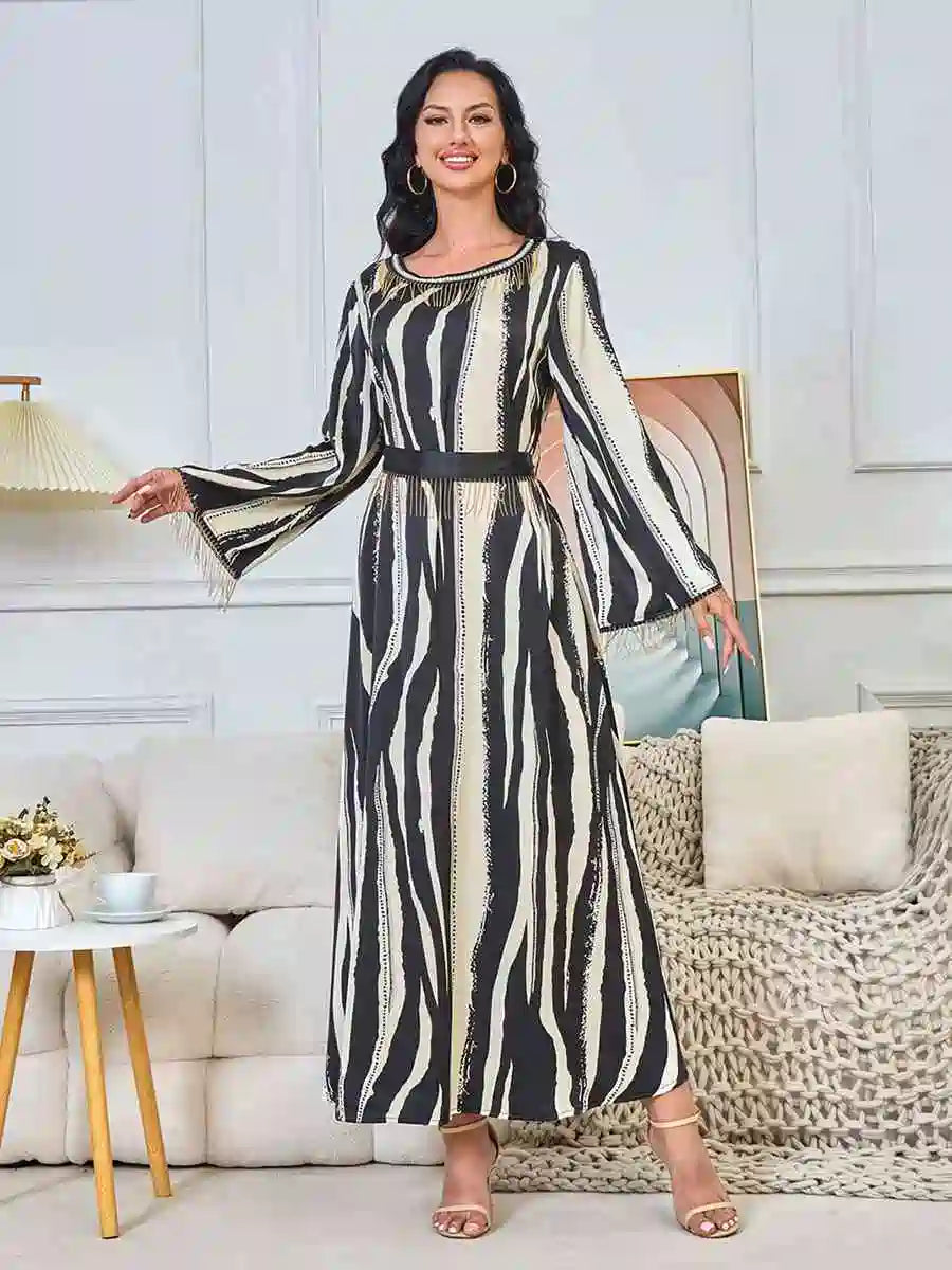 Eid Printed Tassel Caftan Kaftan Dress #25176