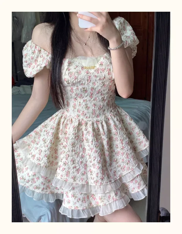 Bonnyshow Floral dress with hollow bow on the back Princess Tutu Dress  YM1506