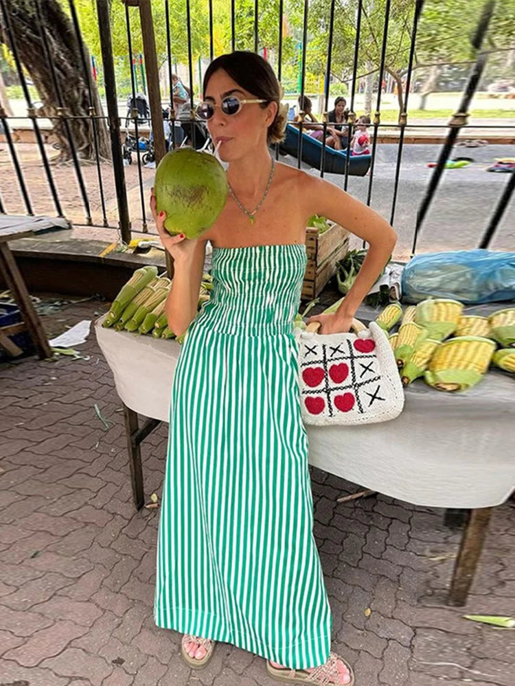 TAVIMART - Sexy Strapless Long Dress Women Striped Elegant Backless High Waist Elastic Vacation Dresses 2024 Spring Summer Beach Vestidos TAVIMART - Sexy Strapless Long Dress Women Striped Elegant Backless High Waist Elastic Vacation Dresses 2024 Spring Summer Beach Vestidos