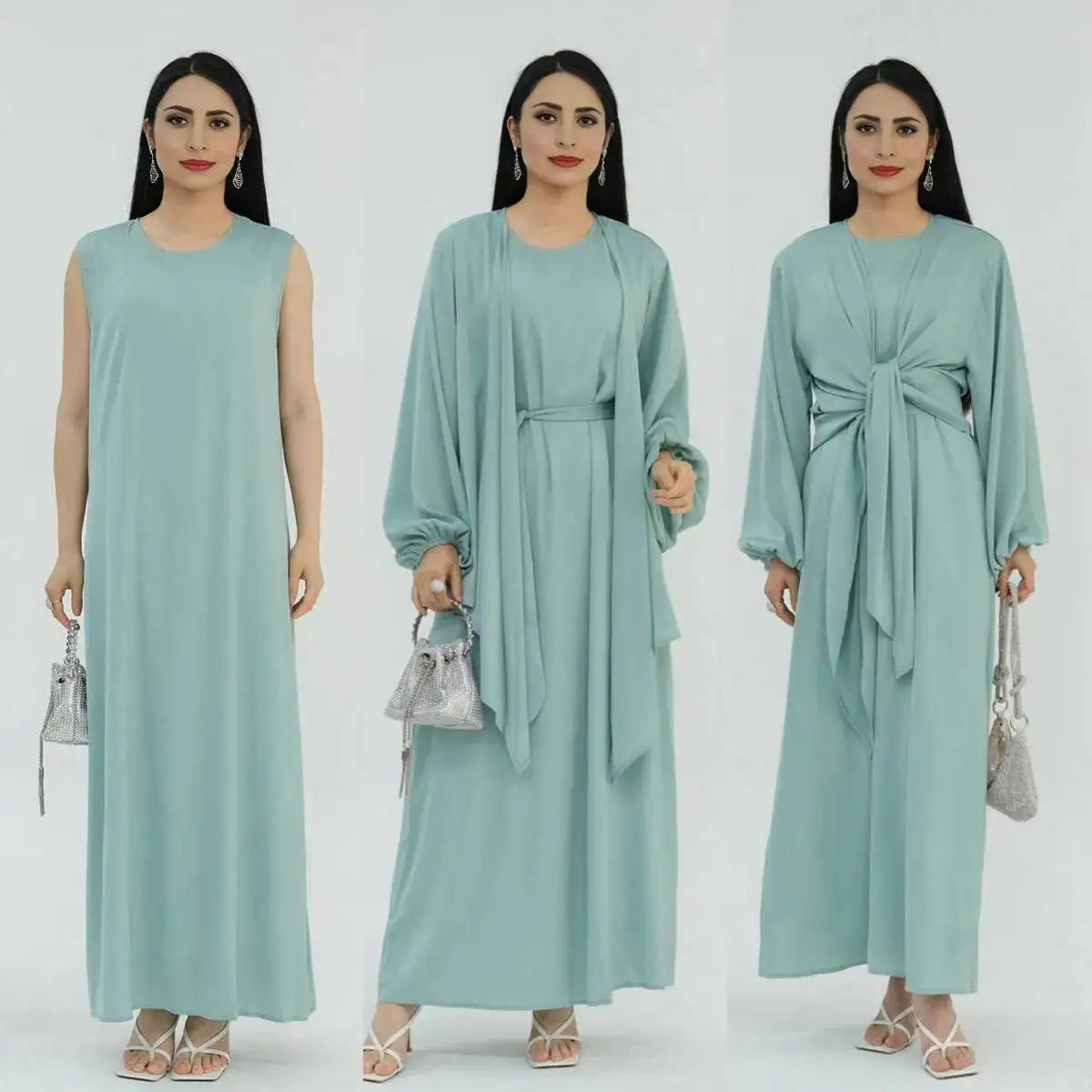 2 Pieces Set Sleeveless Abaya Dress With Outer Tops