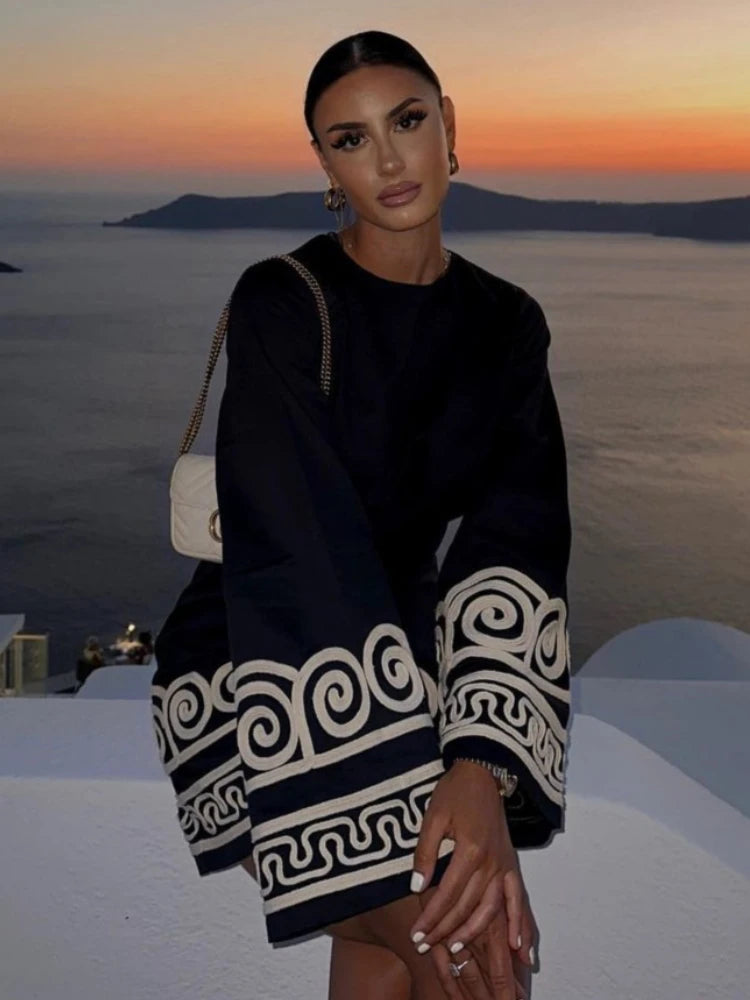 Bonnyshow Embroidery Stitching Women Dress O-neck Long Sleeve Lace Up Dress Commuting StreetWear Fashion Female Clothing Spring Summer Bonnyshow Embroidery Stitching Women Dress O-neck Long Sleeve Lace Up Dress Commuting StreetWear Fashion Female Clothing Spring Summer