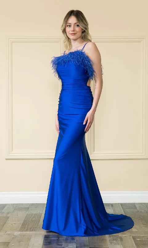 Open-Back Long Feathered Prom Dress 9070