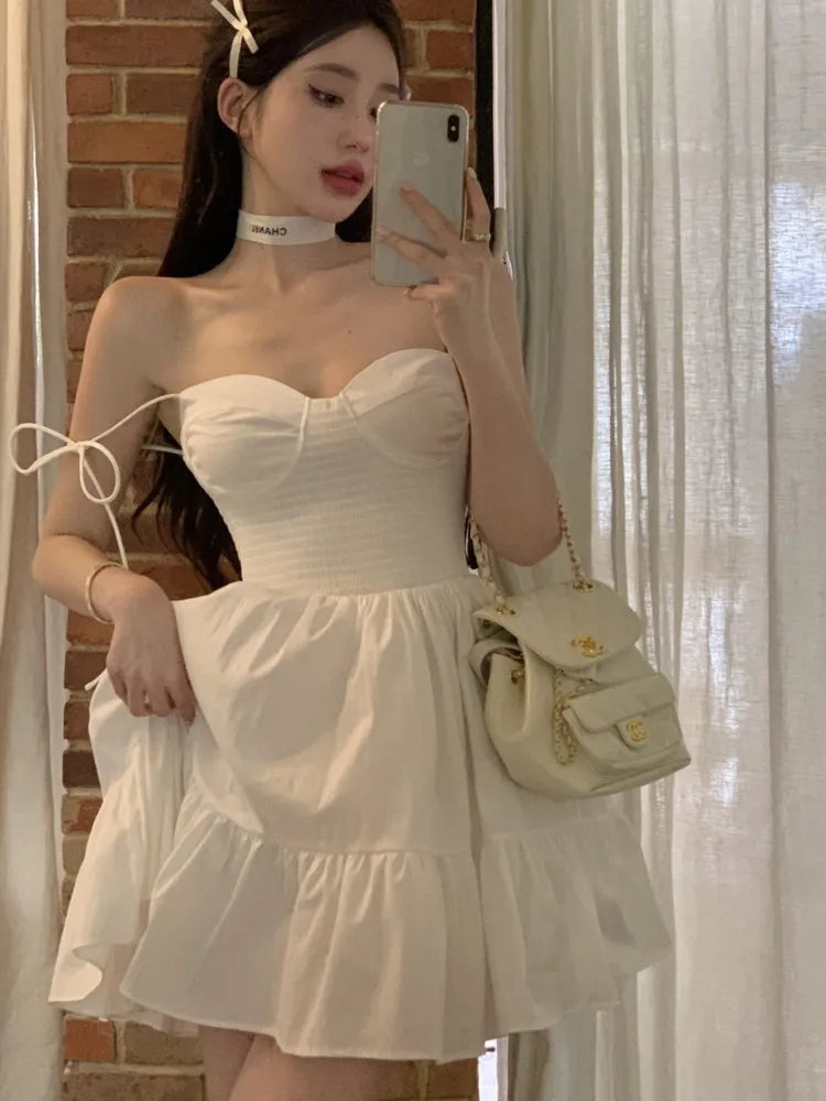 Bonnyshow White Ballet Strap Dress Back Elastic vestidos de fiesta occasion dresses women bestidos cortos de mujer para fiestas wedding Bonnyshow White Ballet Strap Dress Back Elastic vestidos de fiesta occasion dresses women bestidos cortos de mujer para fiestas wedding