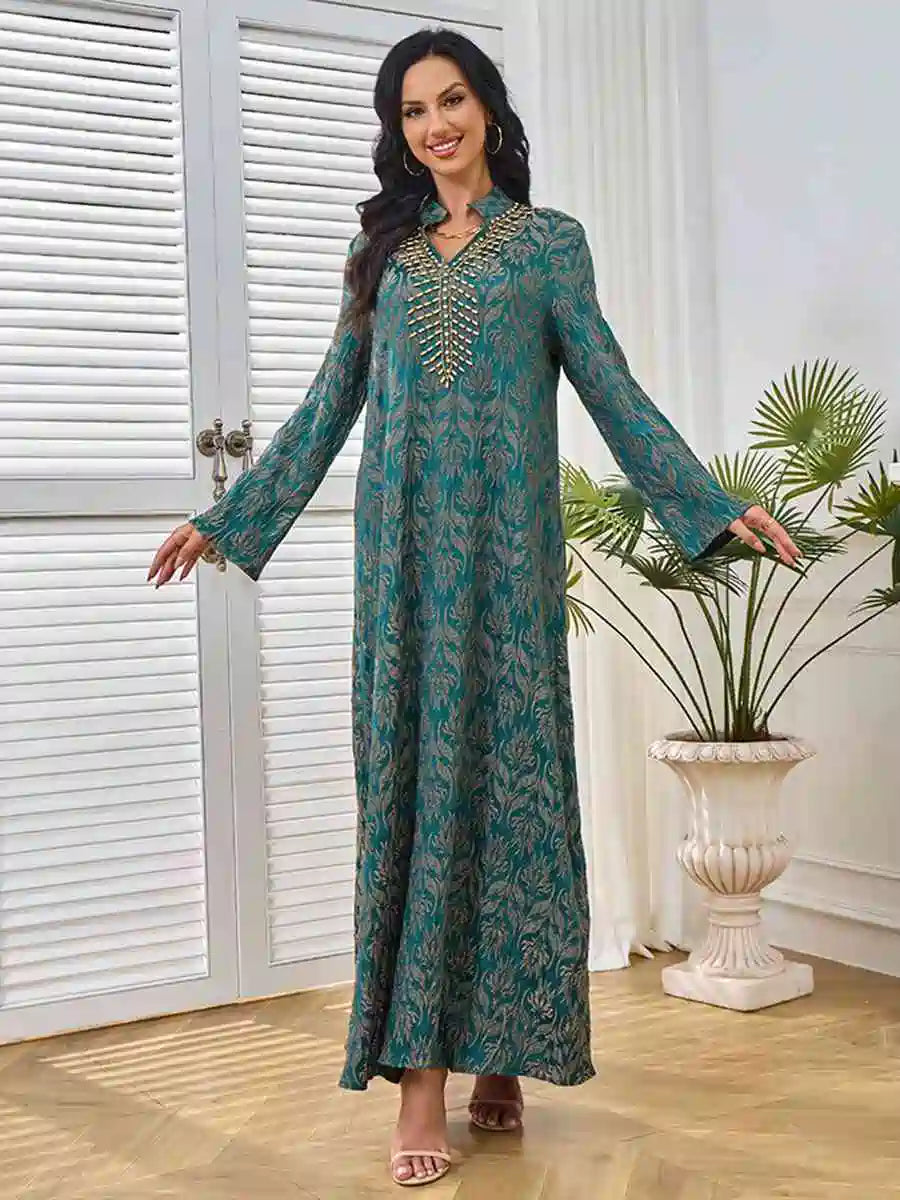 Hand Stitched Beads Eid Caftan Kaftan Dress #25258