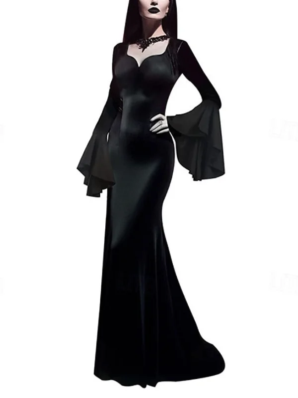 Mermaid/Trumpet V-neck Long Sleeves Floor Length Goth Black Halloween Performance Costumes Dress Mermaid/Trumpet V-neck Long Sleeves Floor Length Goth Black Halloween Performance Costumes Dress