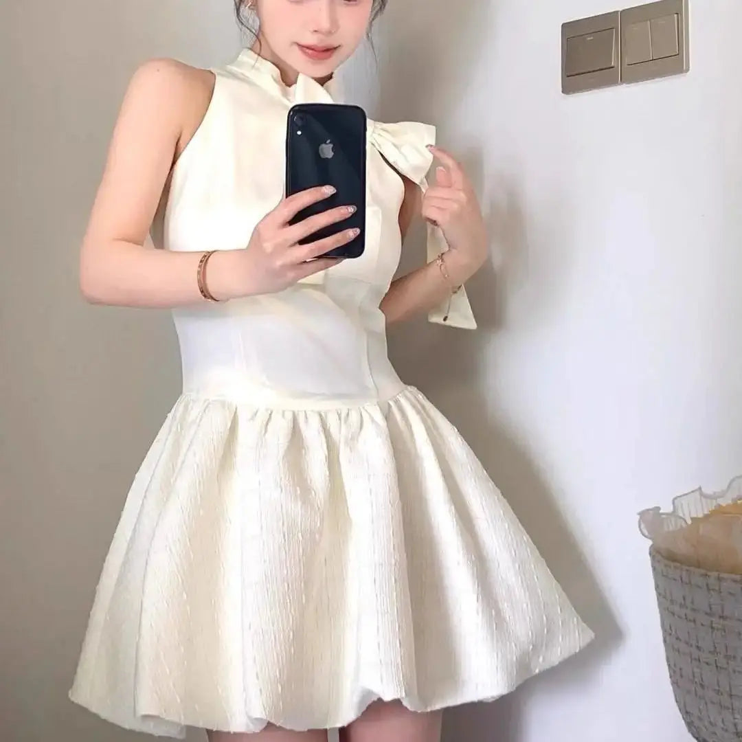 TAVIMART  -  Dress Bow French Style High-End Daughter Summer New Style Waist Slimming Sleeveless Puffy Skirt