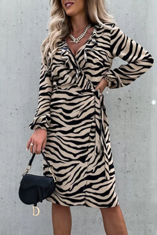 Bonnyshow Casual Vintage Animal Print Print Frenulum V Neck Printed Dresses