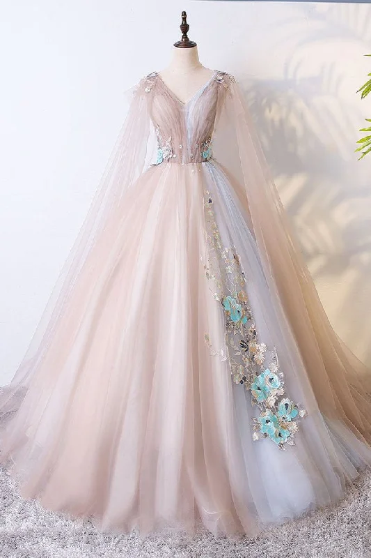 Romantic Princess Tulle Champagne Ball Gown Dress