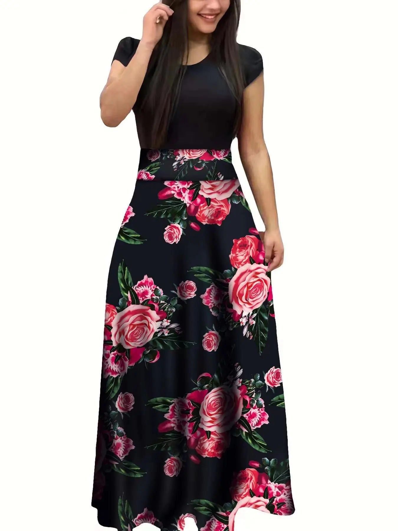 Fast Fashion - Women's Black/Pink Rose Dress