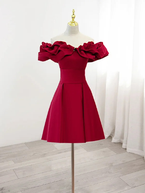 Cute Off The Shoulder Burgundy Short Homecoming Dress Formal Dress