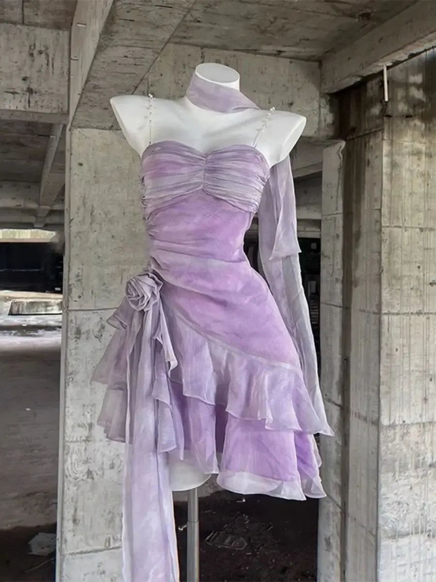 TAVIMART - Sweet Princess Adult Ceremony High end Light Luxury Birthday Dresses for Women Summer Ruffle Edge Purple Strap Camisole Dress TAVIMART - Sweet Princess Adult Ceremony High end Light Luxury Birthday Dresses for Women Summer Ruffle Edge Purple Strap Camisole Dress