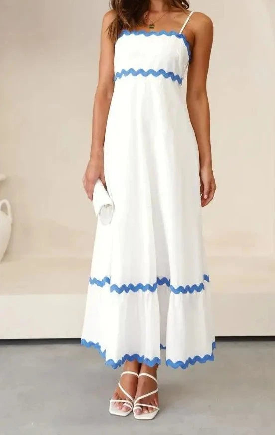 blue and white dress