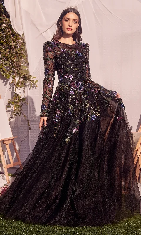 Long-Sleeve Black Formal Dress: Andrea & Leo MA107