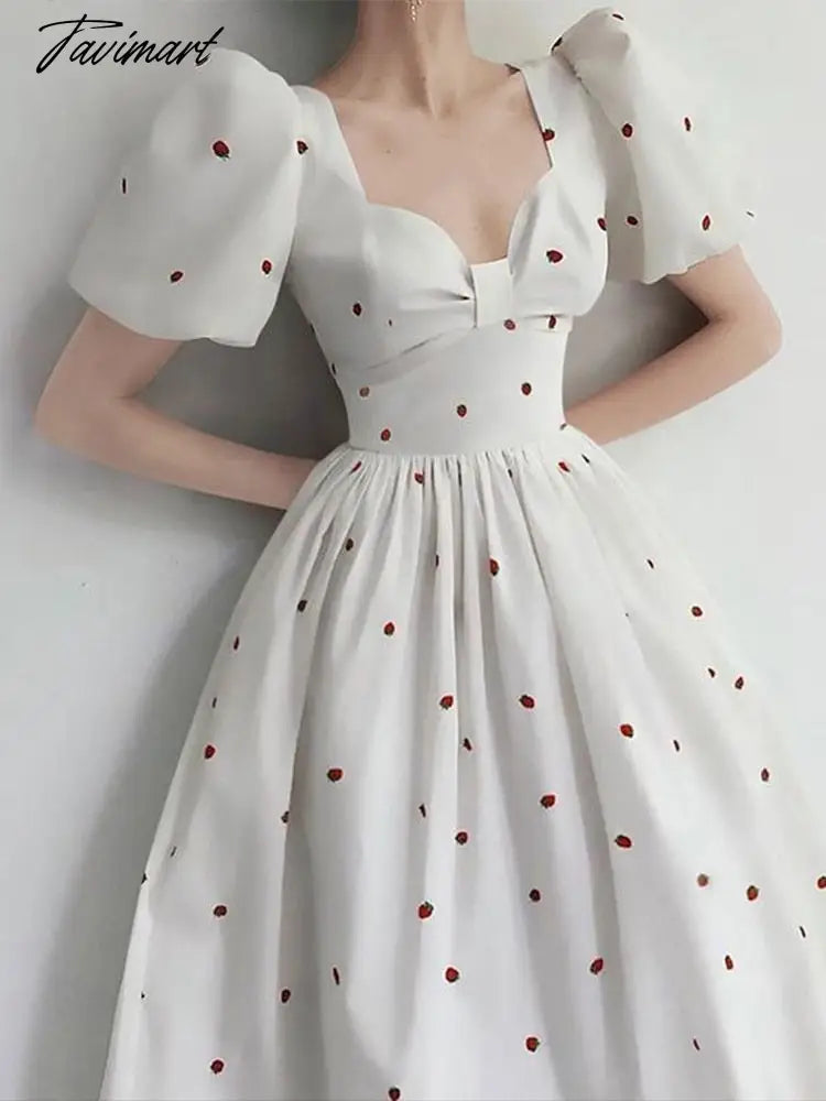 Tavimart Women Vintage New Year festival Sweet Party White Dress Short Sleeve V Neck Birthday Bandage Dresses Summer Ladies Clothes