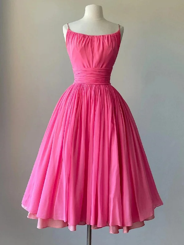 Vintage Hot Pink Spaghetti Straps Short 50s Style Prom Dress