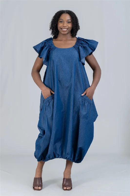 Step In Style AA18157D Denim Balloon Dress
