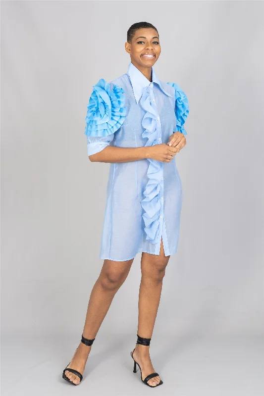 WoWo DRE27131 Ruffle Sleeve Sheer Dress