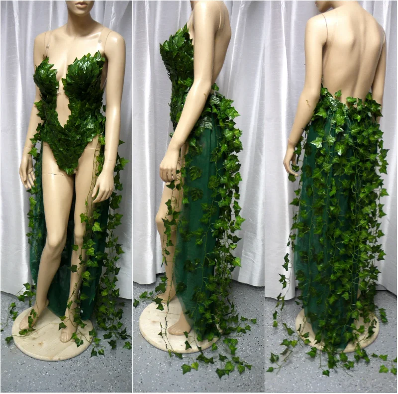 Ready to Ship Size Large Plunge Poison Ivy Monokini Gown Dress Costume Rave Cosplay Halloween
