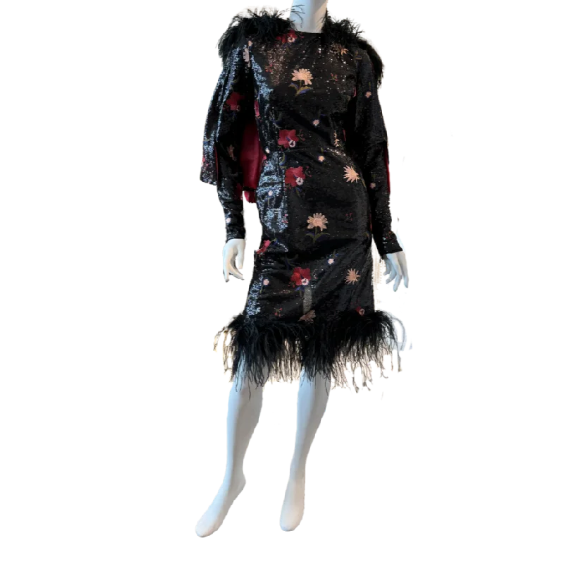 Black Floral Sequin Cocktail Dress