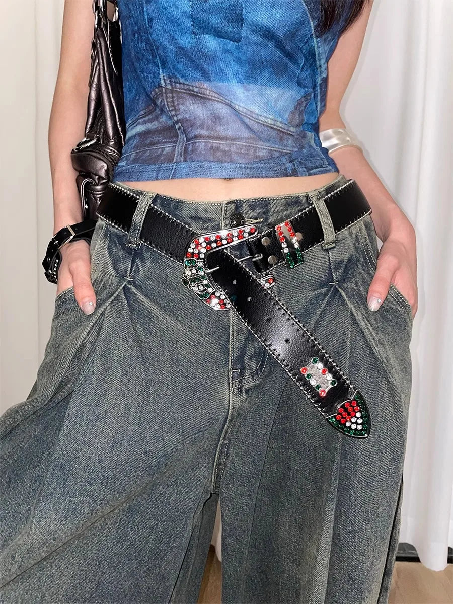 TAVIMART  -  Colorful Crystal Waist Belt New Women's Fashion Design Unique Decorative Matching Dress Versatile Leather Belt Trend