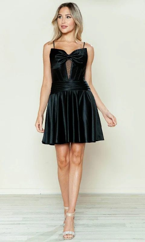 Poly USA 9704 - Pleated Waist A-Line Cocktail Dress