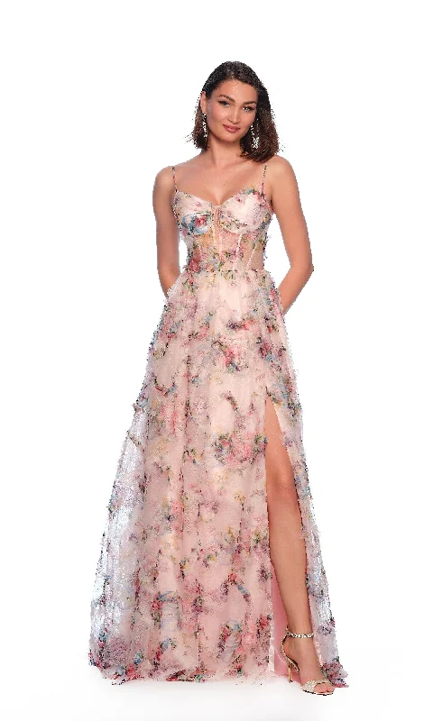 Pink Floral Prom Dress: Dave and Johnny 12075