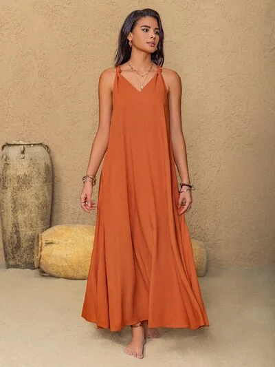 Ruched Twisted Back Sleeveless Maxi Cami Dress