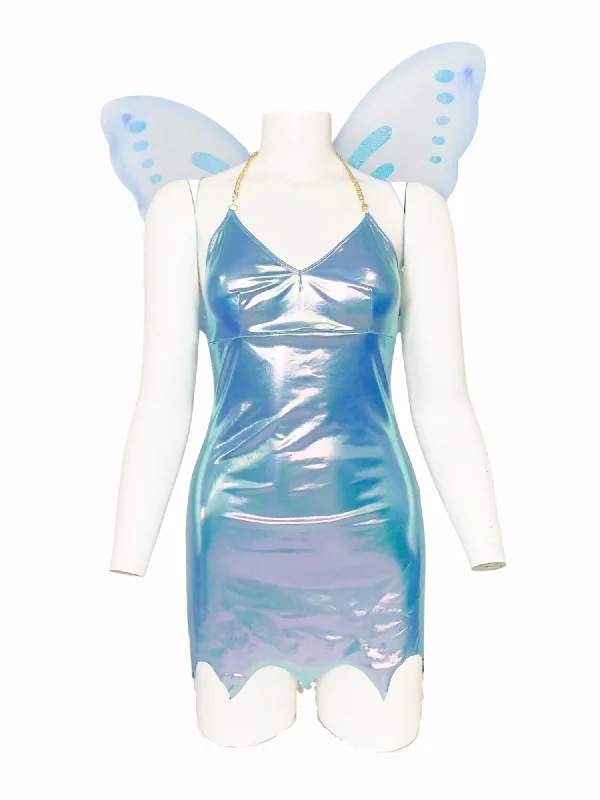 Blue Sheath/Column Sleeveless V-Neck Sexy Mini Fairy Dress Halloween Cosplay Costume