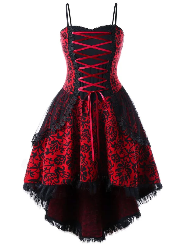 A-Line/Princess Spaghetti Straps Sleeveless Asymmetrical Halloween Performance Costumes Dress with Lace A-Line/Princess Spaghetti Straps Sleeveless Asymmetrical Halloween Performance Costumes Dress with Lace