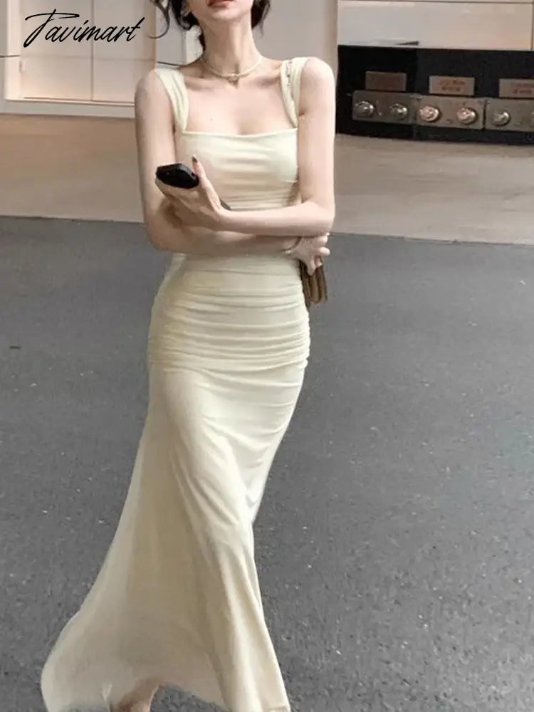Tavimart Dresses for Women Sleeveless French Style Fashion Dress Solid Backless Tank Square Collar New Spring Summer Dress Tavimart Dresses for Women Sleeveless French Style Fashion Dress Solid Backless Tank Square Collar New Spring Summer Dress