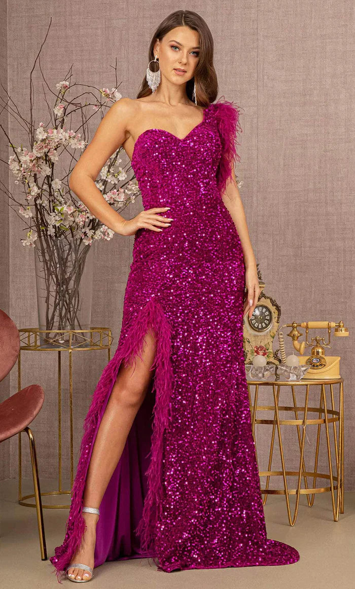 **Gloria's Enchanting Sequin and Feather Dress for Unforgettable Occasions**