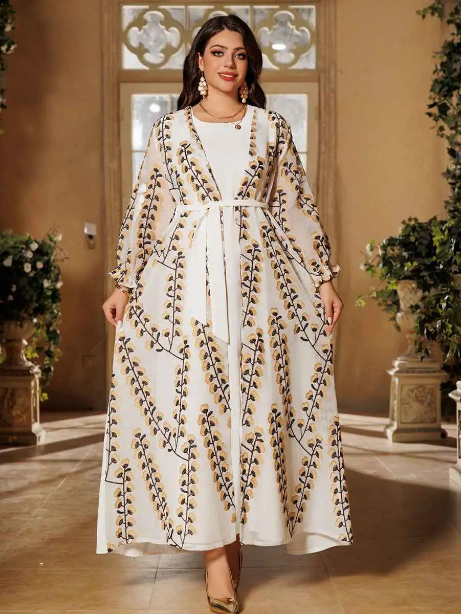 Eid 2 Pieces Set Embroidery Caftan Kaftan Dress