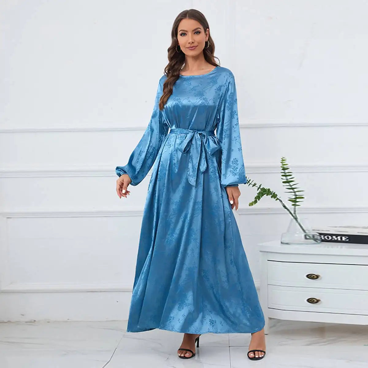 Jacquard Satin Abaya Dress