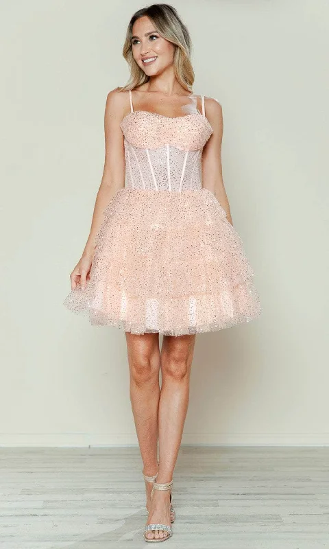 Poly USA 9586 - Sweetheart Illusion Corset Cocktail Dress