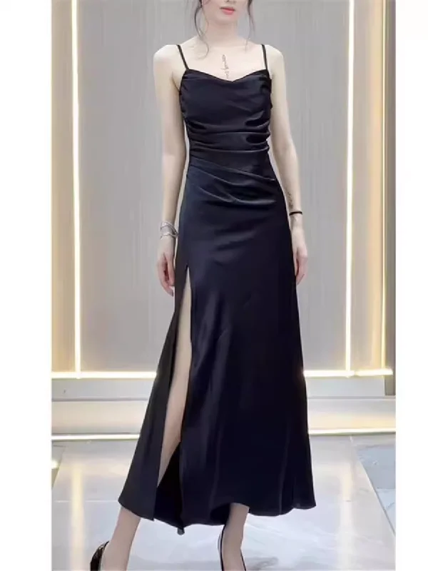 Bonnyshow Sexy Black Spaghetti Straps Dress