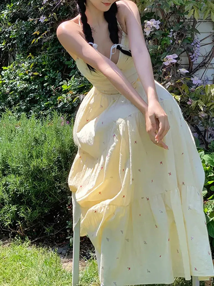 Tavimart Floral Dresses for Women Sleeveless Streetwear French Style Dress Sweet Bow Midi Spaghetti Strap New Spring Summer Dress Tavimart Floral Dresses for Women Sleeveless Streetwear French Style Dress Sweet Bow Midi Spaghetti Strap New Spring Summer Dress
