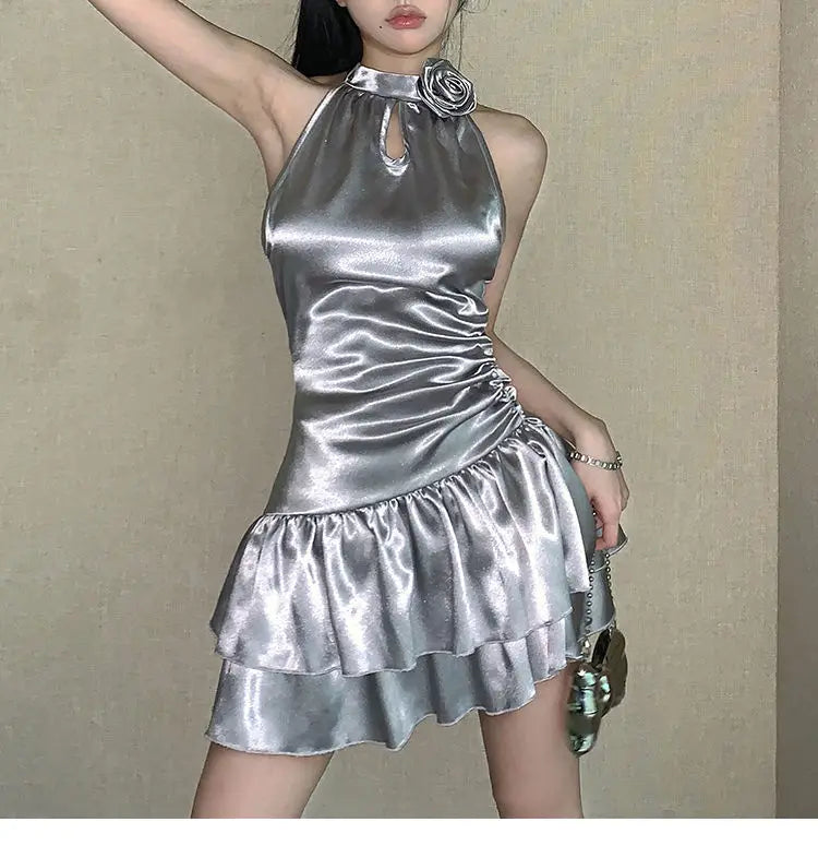 Bonnyshow Reflective Transparent Light Thin Cool Personalized Design Summer Bachelor Party Sexy Mature Charming Women'S Neck Dress